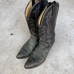 Vintage Dan Post Made in USA Black and Grey Leather Cowboy Boots Western 8.5